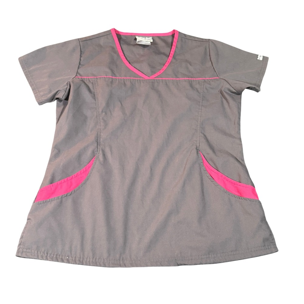 Butter-Soft Scrubs by UA Grey Pink V-Neck Scrub Top Medium UA864C‎ GRSFU